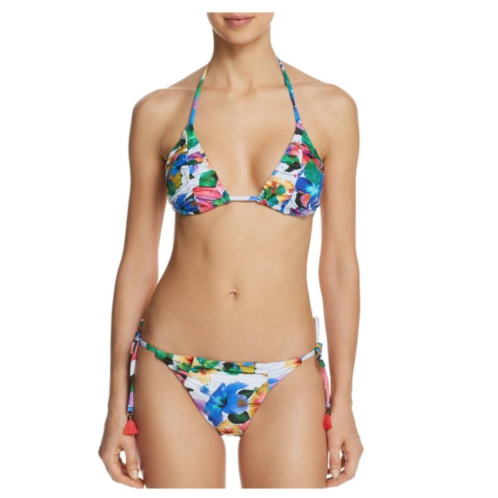 NWT Nanette Lepore Technicolor Triangle Top & Side Tie Bikini Bottom Set 6